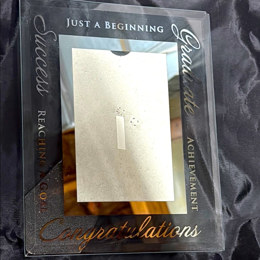 Graduation Photo Frame beveled glass with silver words of encouragement 9x7” EUC